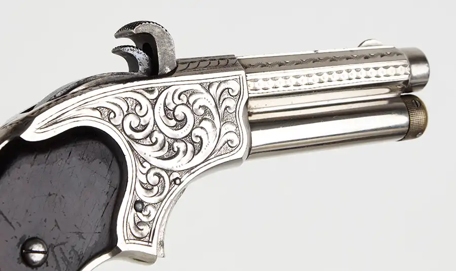 Remington Rider Magazine Pistol, Engraved, Nickel Plated, Rosewood Grips